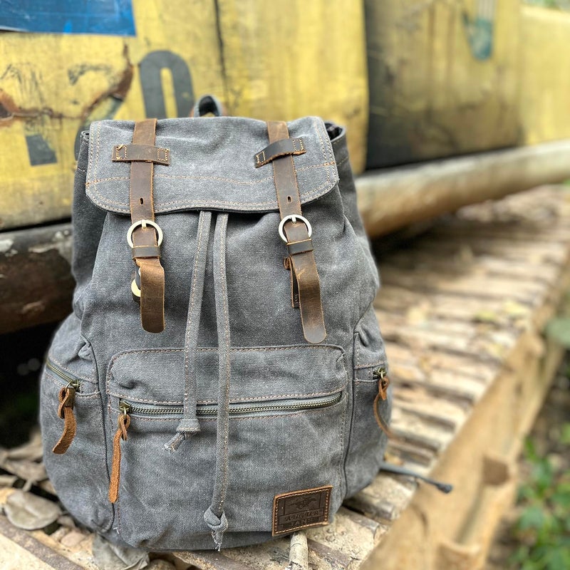 AUGUR High Capacity Canvas Vintage Backpack - for School College Hiking Travel 12-17" Laptop - Image 5